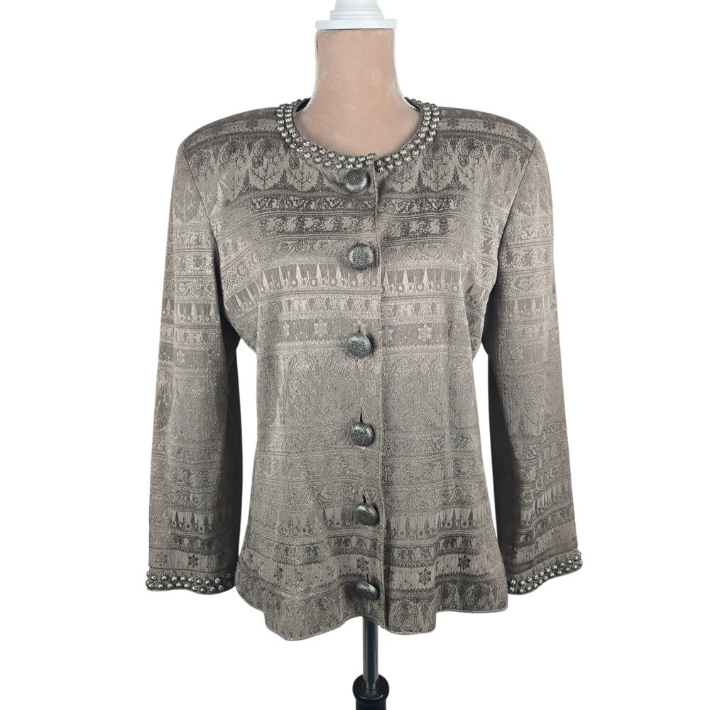 Vintage 90s Double D Ranch Wear Blazer Jacket Greyish Taupe Silver Size Small